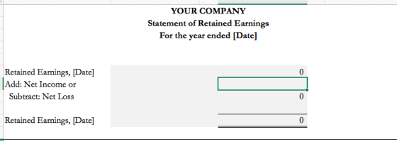 YOUR COMPANY Statement of Retained Earnings For the year ended [Date] Retained Earnings, Date] Add: Net Income or Subtract: N