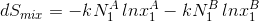 dS_{mix}=-k N_1^{A}\, lnx_1^A-k N_1^{B}\, lnx_1^B