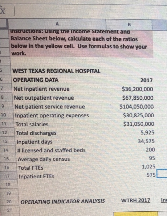 instructions: Using the income Statement and Balance Sheet below, calculate each of the ratios below in the yellow cell. Use