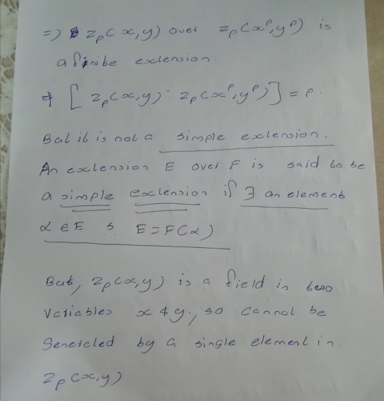 = 2 pc x,y) over zpCorgo) is a fanite exclension & [ z, Coc,g) : 2pcoch, ge] =p Bal it is sola simple exclension Ao coclensio