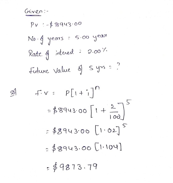 Gtiven lo Rate 4 inteed 2.00% it Ss .oO wre Vaue 843 oo $43.oo C1 10y] 9873.79