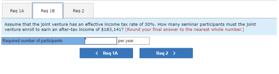 Reg 1A Reg 1B Reg 2 Assume that the joint venture has an effective income tax rate of 30%. How many seminar participants must