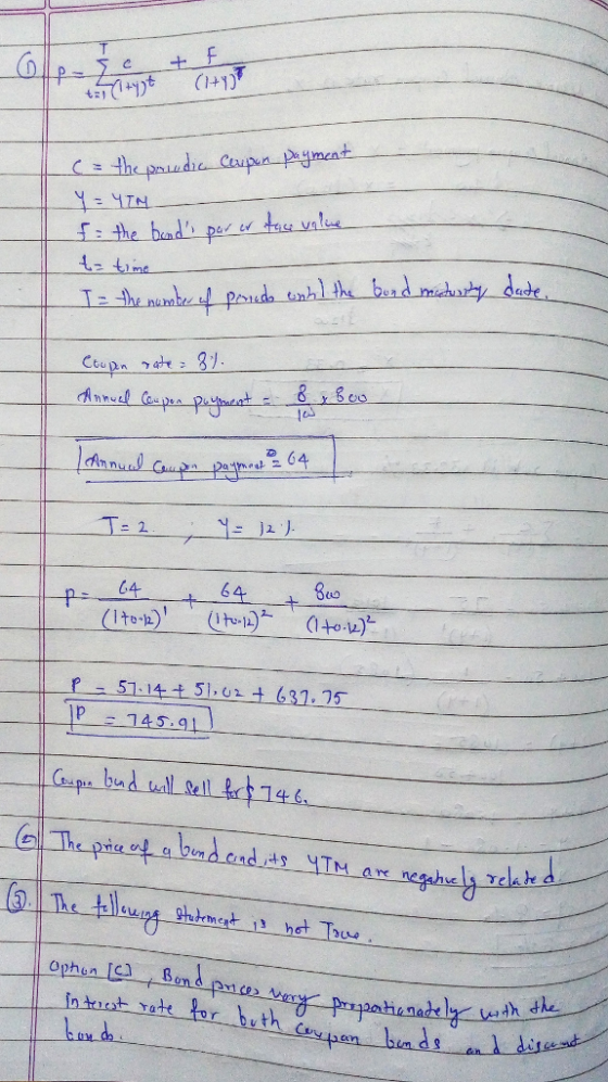 If A Coupon Bond Has Two Years To Maturity A Coupon Rate Of 8 A Par