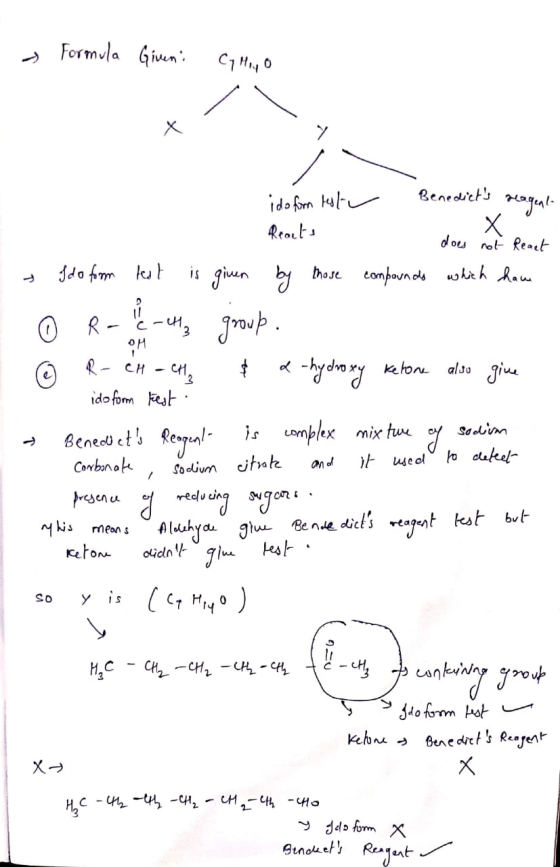 - Formula Given: Cy Miyo . 1 1 idoform test Benedicts reagent Reacts does not React Ido from lest is given by those compound