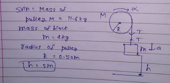 吣 mass of block m - 4k9 astius of pulley
