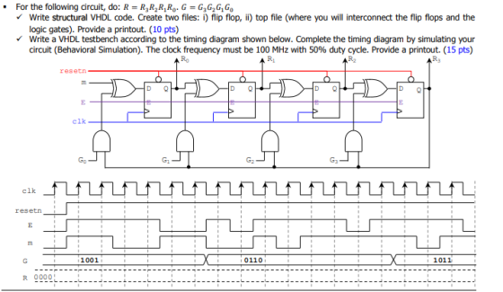.For the following circuit, do: RR3R2R, Ro G G3G2G,Go Write structural VHDL code. Create two files: i) flip flop, ii) top fil