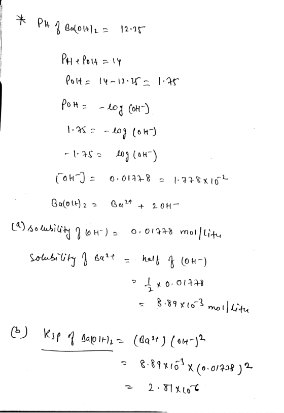 * PH Balolt) 2 = 12.25 PH e Polt=14 Polt= 14-12-25= 1.75 pol= -log (OH) 1.75= -log(OH) -1.75= log (oh) TOH] = 0.01778 = 1.778