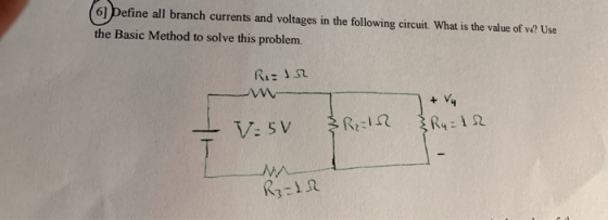 (6] Define all branch currents and voltages in the following circuit. What is the value of va? Use the Basic Method to solve