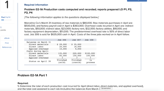 Required information Problem 02-1A Production costs computed and recorded; reports prepared LO P1, P2, P3, P4 The following i