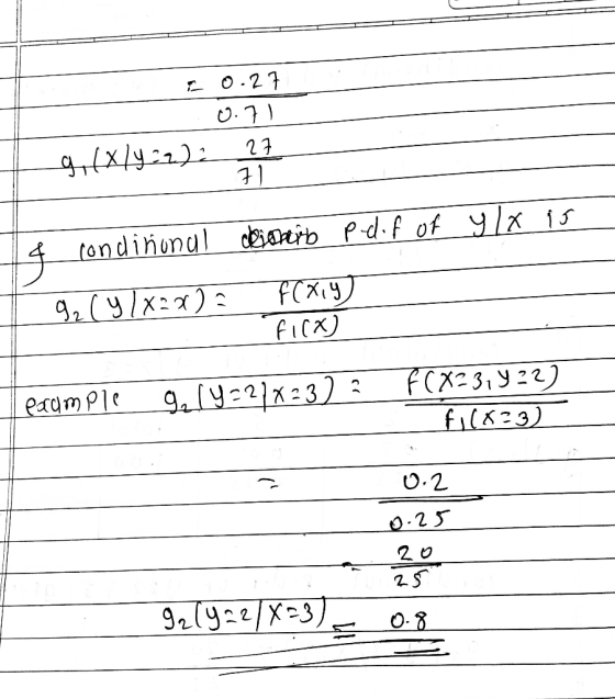 0.27 0.71 g, fx/y=2) 27 71 pdof of ylx is f condiñonal dinero 9₂ (Y/82x) = f(x,y) fica] example 9. 19=2}x=3) f(X²3,922) f1182