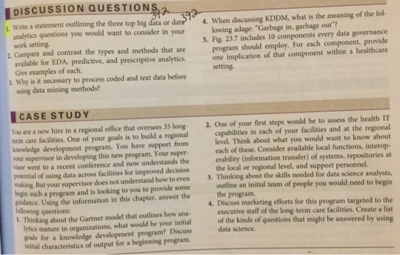 DISCUSSION QUESTIONS analytics questions you would want to consider in yourlowing adage: Garbage in, garbage out? 1. Wite a