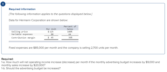 Required information The following information applies to the questions displayed below.] Data for Hermann Corporation are sh