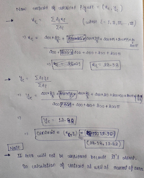 centraid of combined figure (ne. Ye.) Now c= {Aini EAU (ewhere 2 - 1,11,11.,...,1) -) = 400 do + Bongo y|100*1907 400895 +50