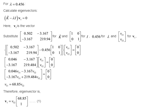 For λ-0.456 Calculate eigenvectors Here, v, is the vector 0.502 -3.167 Substitute for 1, 0.456 for λ and I ll l for 219.94fo