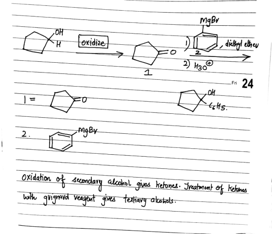 2) H30 Fri Tots. - Mgby Oxidation of secondary alcohol gives Ketones. Treatment of keliones with guignard veagent gives terti