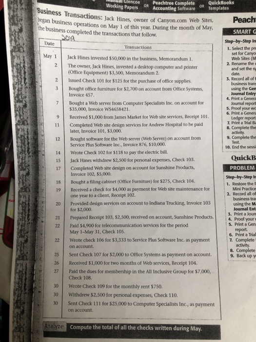 Business Transactio Date 11 U M Glencoe Peachtree Complete QuickBooks Accounting Software OR Templates Suess Transactions. la
