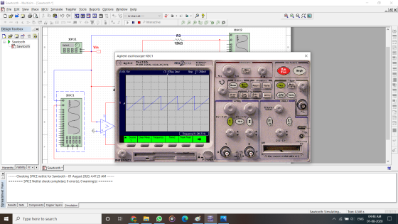 Sawtooth - Multisim - Sawtooth *] Eile Edit View Place MCU Simulate Transfer Tools Reports Options Window Help --- In-Use Lis