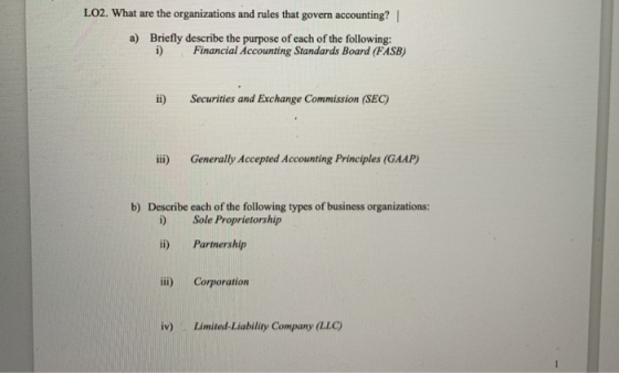 L02 What Are The Organizations And Rules That Govern Accounting I A Briefly Describe The 