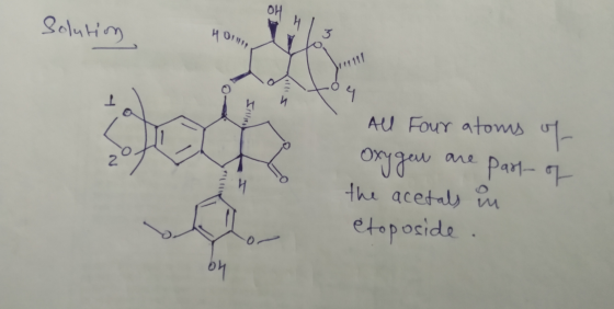 Solution 4 All Four atoms of oxygen are part of the acetals in étoposide .