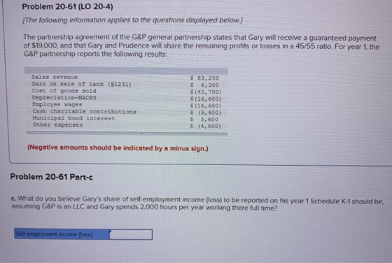 Problem 20-61 (LO 20-4) The following information applies to the questions displayed below.) The partnership agreement of the