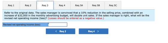 Reg 1 Reg 2 Req3 Reg 4 Req 5A Req 5B Req 5C Refer to the original data. The sales manager is convinced that a 10% reduction i