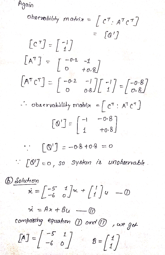 gain [CJ-[일] O O.8 observability mah ix CT . Aで [o08 十0.8] 、 79]:0, so syxtern is unobservable ⑤ Solution -ST 1 -6 O