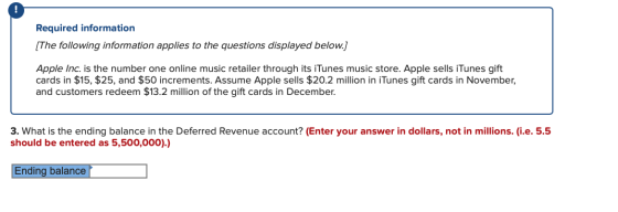 Required information [The following information applies to the questions displayed below.) Apple Inc. is the number one onlin