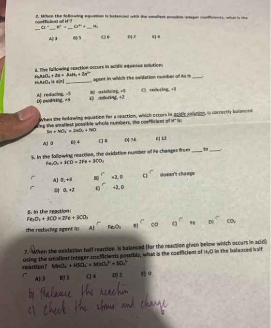2. When the following equation is balanced with the smallest possible integer coefficients, what is the coefficient of H? _C