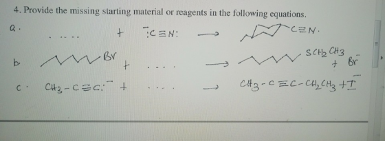 4. Provide the missing starting material or reagents in the following equations C43-C=C.. C.
