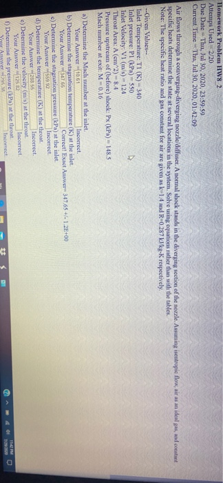 Homework Problem HW8 2 Attemps Used 2/20 Due Date - Thu, Jul 30, 2020, 23:59:59 Current Time Thu, Jul 30, 2020, 01:42:09 Air