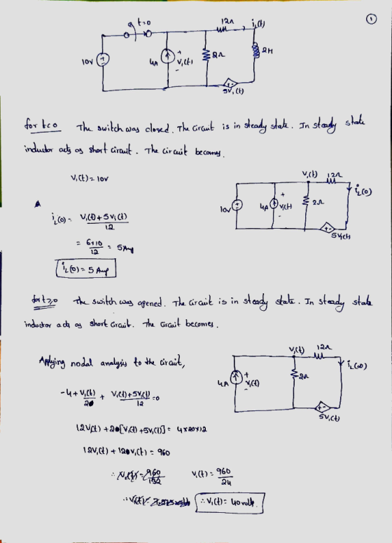 to 12 oft 32H 394 lov UA vich 3v, CH) forteo The switch was closed. The circuit is in steady state. In steady state inductor