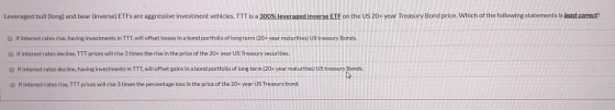 Leveraged bull (long) and bear (inverse) ETFs are aggressive investment vehicles. TTT is a 300% leveraged inverse ETF on the