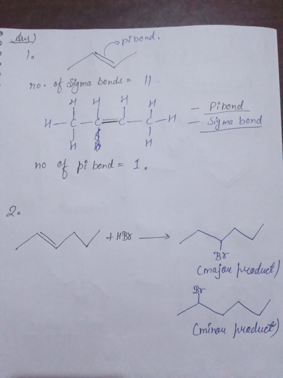pobond, lo no. of Sigma bonds = 11. H H H H H -( -ed-d-1 – - Pibond Sigma bond no of pi bond = 10 + HB8 Br (major product) (m