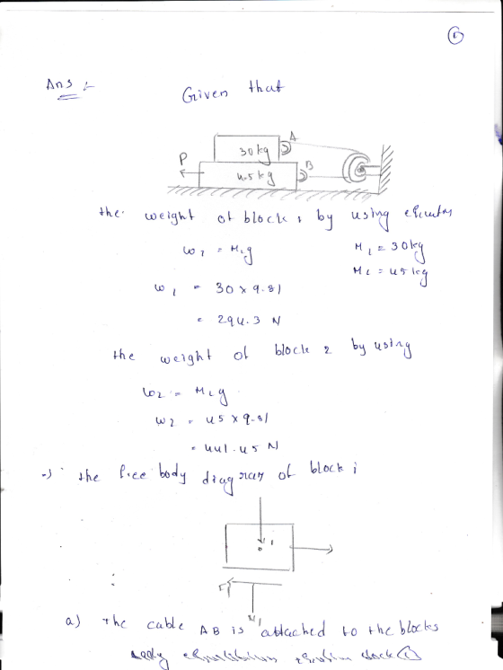 that Griven 13 M-5 w etqht uo -h e welghl ol blocke by a) h cable A B 15 aucchedvo the bloc bs