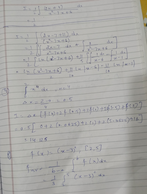 dx f Q2 a ot 4) x² - 7x+6 2 2 2 &x-7+11) dx (x² - 7x+6) da 2x-7 x²7x+6 x²7x+6 {lon la Lion Li-7x+6) + In (x²7x+6) + 1 Ln/x-6)