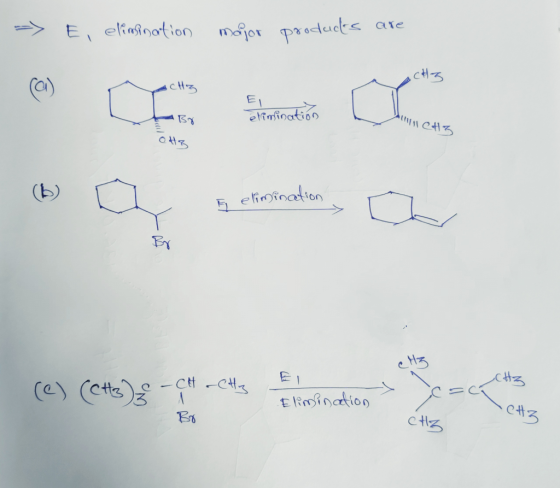 -> Ei elimination major products are 47 elimination CHR OH3 ♡ bestonden, a elimind CH3 (e) (CH3)₂ scí Elimination CHZ