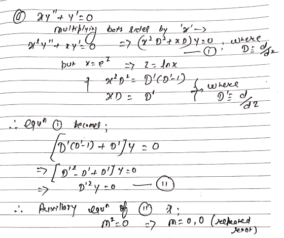 @ ay+ys o . multiplying both sides by a-) By+ xylag -> (2 Oʻ+ XD) 420wherede To Do Ax but n=et 27 2=lnx 2 xD - D60-1)