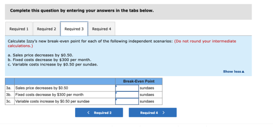 Complete this question by entering your answers in the tabs below. Required 1 Required 2 Required 3 Required 4 Calculate Izzy