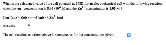 What is the calculated value of the cell potential at 298K for an electrochemical cell with the following reaction, when the