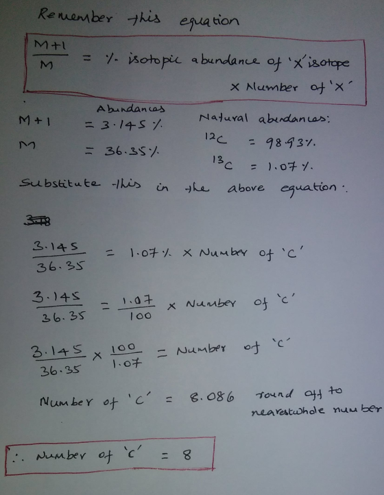 Remamber This enation %込otopic abundance x isotope Abundances Najural abindanuus 12c- = 98.73%. above euation 闻 3.14 S 36.3S