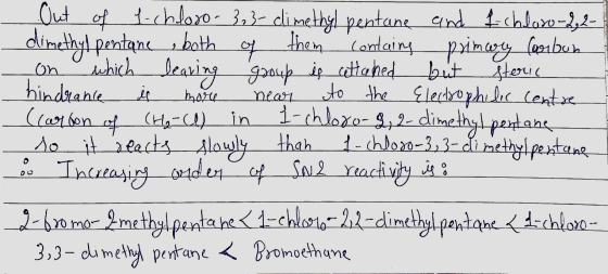 Out of 1-chloro-3,3-dimethyl pentane and 1 chloro-2, 2- dimethyl pentane , both of them contains primary Carbon on which leav