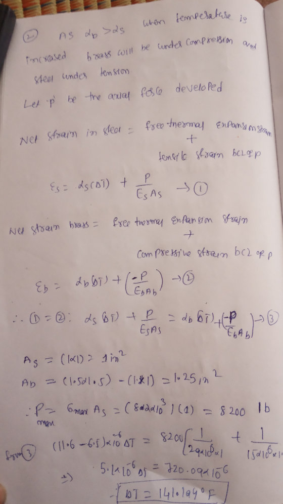 As do >as when temperature so increased brass will be under compression and steet under tension Let op be the awal fosse dev