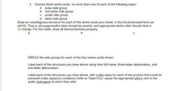 Choose three amino acids, no more than one of each