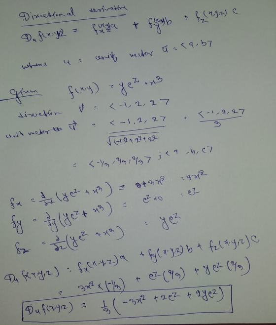 desinature Diretion al Dufwy2 = Saya figub & f (42) C unit vecter u ara, by where gium fixy) ayez en3 ✓ <-1, 2, 27 sinetron <