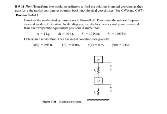 B-9-15 Hint: Transform into modal coordinates to find the solution in modal coordinates then transform the modal coordinates