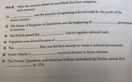 1) government Part B Write the word or phrase in each blank that best completes each sentence. was the practice on 15 was the