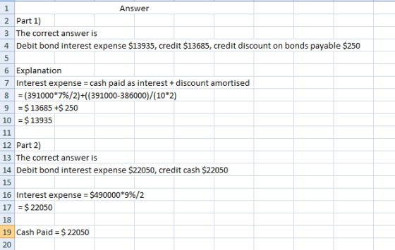 Answer 2 Part 1) 3 The correct answer is 4 Debit bond interest expense $13935, credit $13685, credit discount on bonds payabl