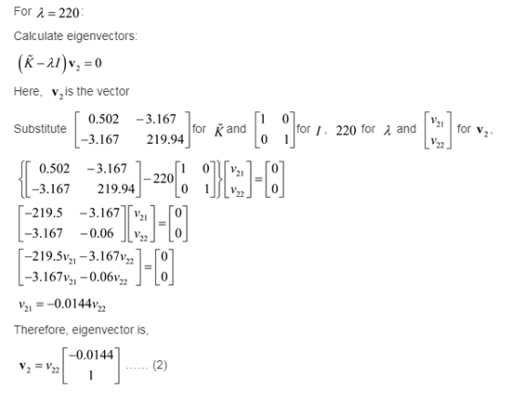 For λ= 220 Calculate eigenvectors Here, v is the vector 0.502 -3.167 -3.167 219.94 Substitutee for 1 , 220 for λ and | | for