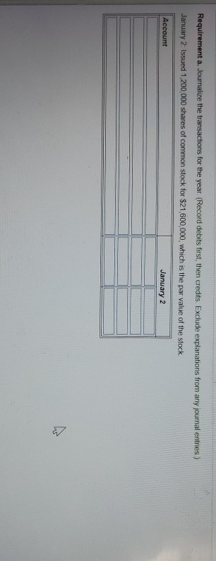 Requirement a Journalize the transactions for the year. (Record debits first, then credits. Exclude explanations from any jou