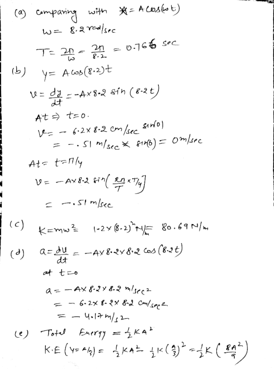 with A Cos t Campaing w 8.2edrc Sec T- 2 0.76 8.2 (b) A Cos (8-2)t = daAx8-2 sin (6-2 t) dt At to. no) 6.2x 8-2 Cmsec = omlsr